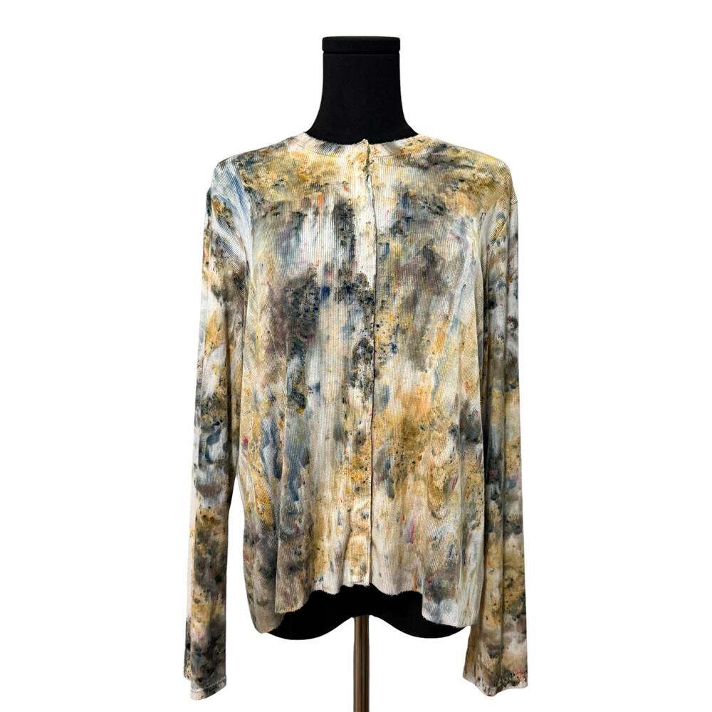 Heyne Bogut Long Sleeve Top Ribbed Snap Close Hand Dyed Multicolor 2 (Small 6-8)